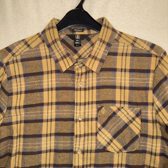 Volcom Mens Caden Button Up Plaid Flannel Shirt Size Large L/S Modern Fit - Picture 2 of 8
